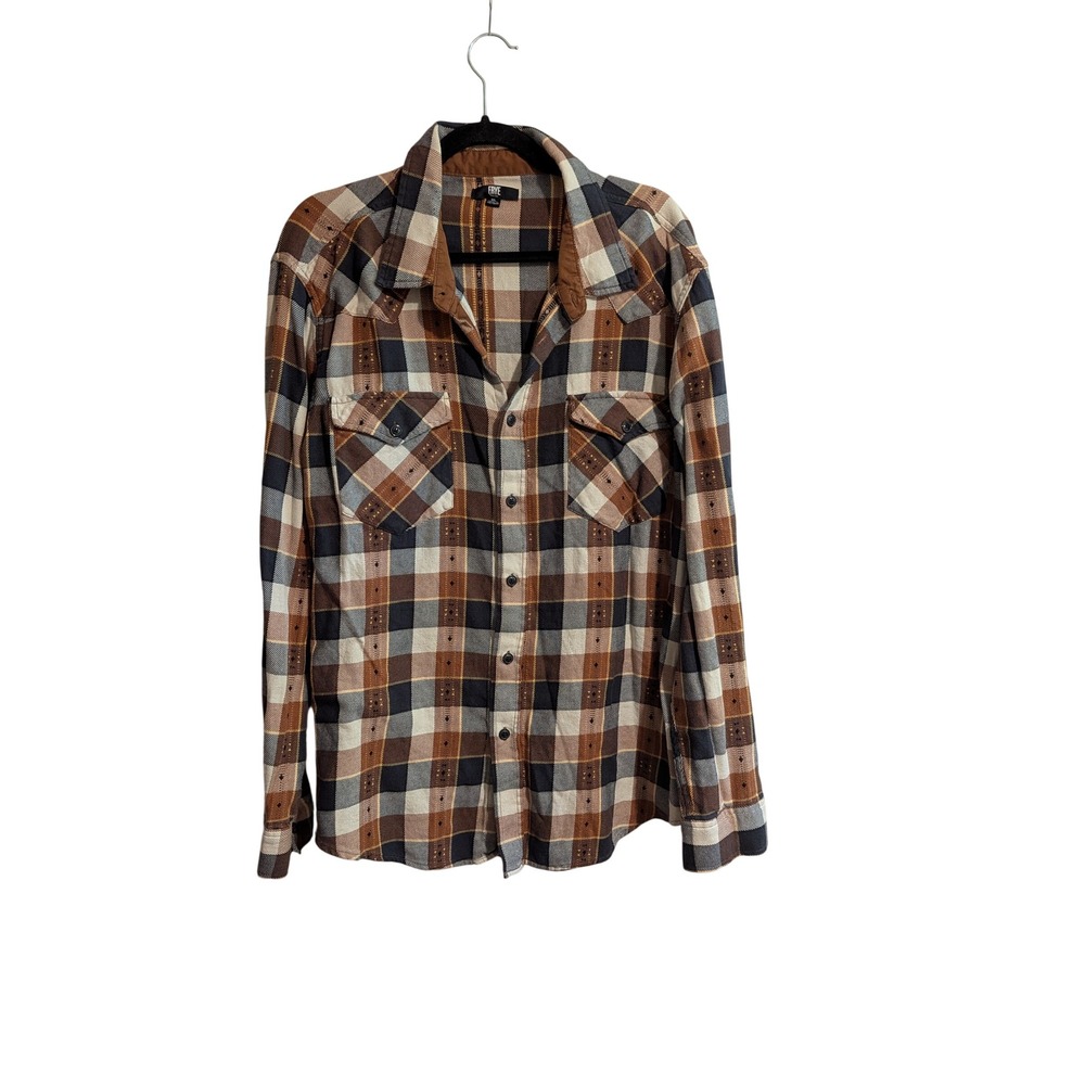 Frye Western Shirt Mens XL Brown Plaid Embroidered Long Sleeve Button Up